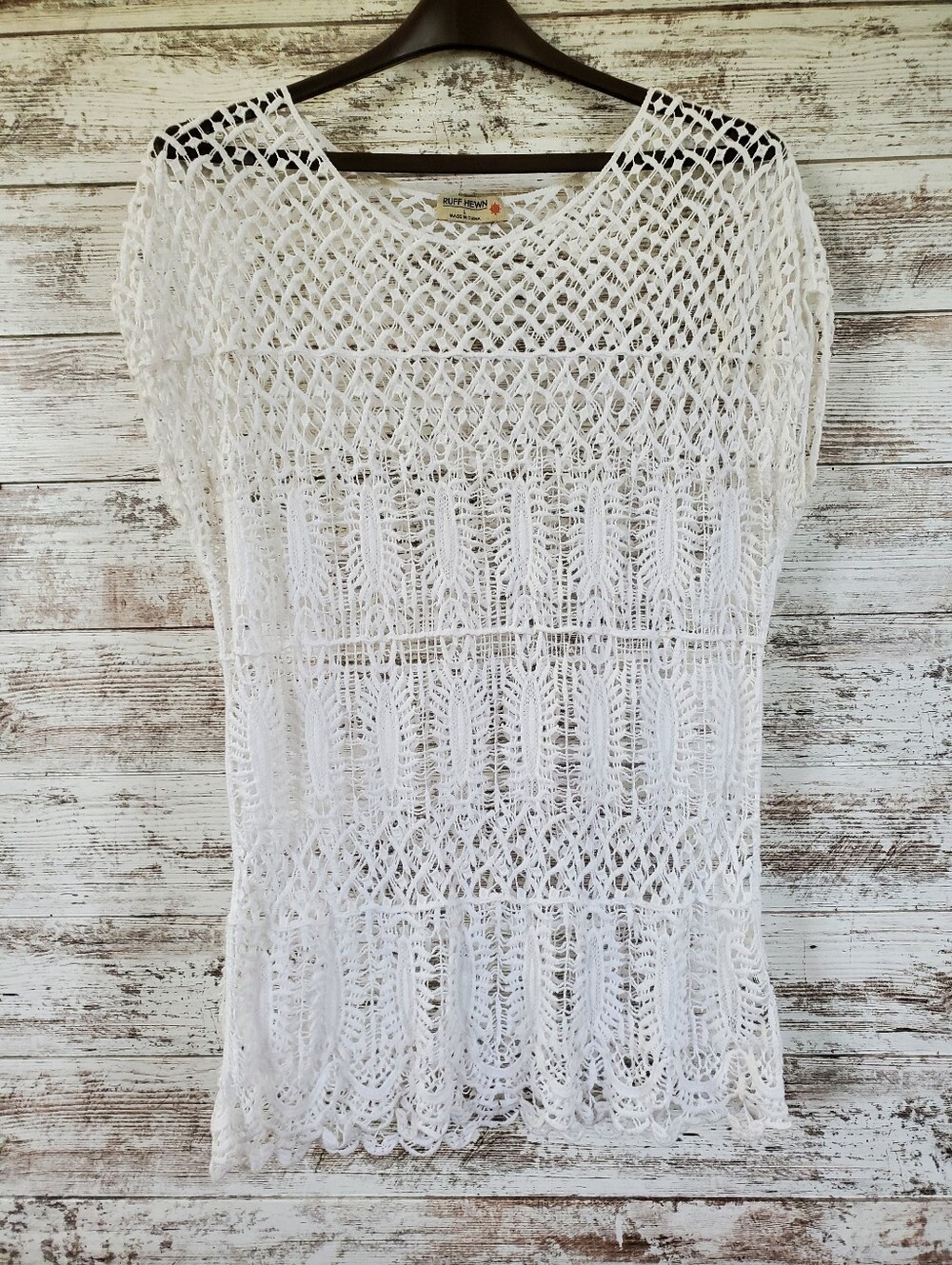 Ruff Hewn Beach White Crochet Open Knit Boho Swimsuit Cover-Up Cotton